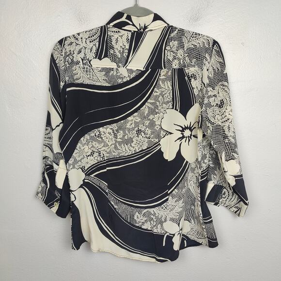 Vintage Gerard Darel Silk Top Womens 38 US 2-4 White Black Floral Button Up Vtg - Picture 5 of 9